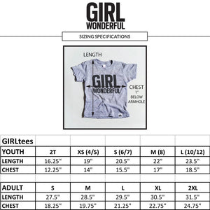 Girl Scientist tri-blend tee, size chart, youth and adult, #GirlStrong #girlpower #S.T.E.M. #girlscientist #girlwonderful