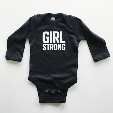 Girl Strong onesie sizes 6 month and 12 month, a great baby gift,  #girlstrong #girlpower 