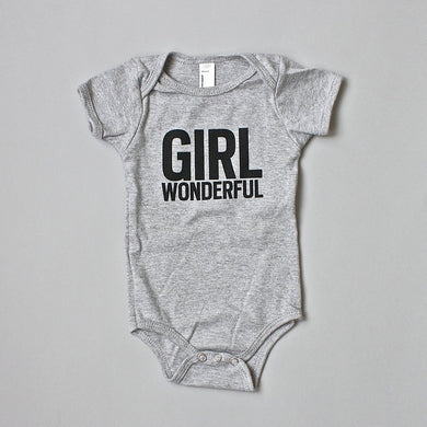 Girl Wonderful onesie sizes 6 month and 12 month, a great baby gift,  #girlwonderful #girlstrong #girlpower 
